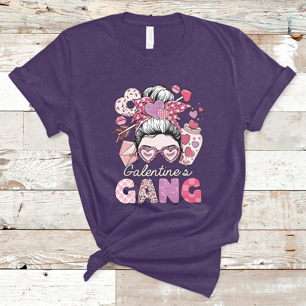 Galentines Gang Retro Messy Bun Valentine's Day Sisters T-Shirt - Wonder Print Shop