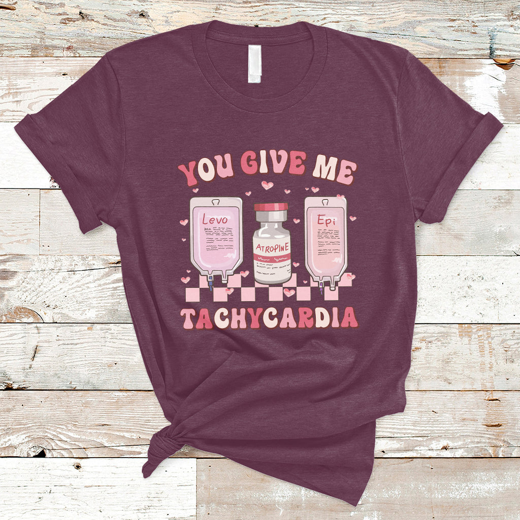 Retro You Give Me Tachycardia ICU Nurse Life Valentines Day T-Shirt - Wonder Print Shop