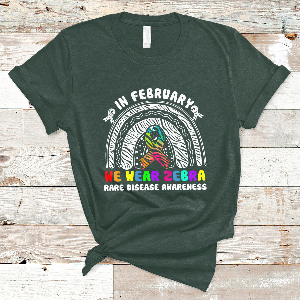 In February We Wear Zebra Rare Disease Awareness Rainbow Zebra T Shirt - Wonder Print Shop