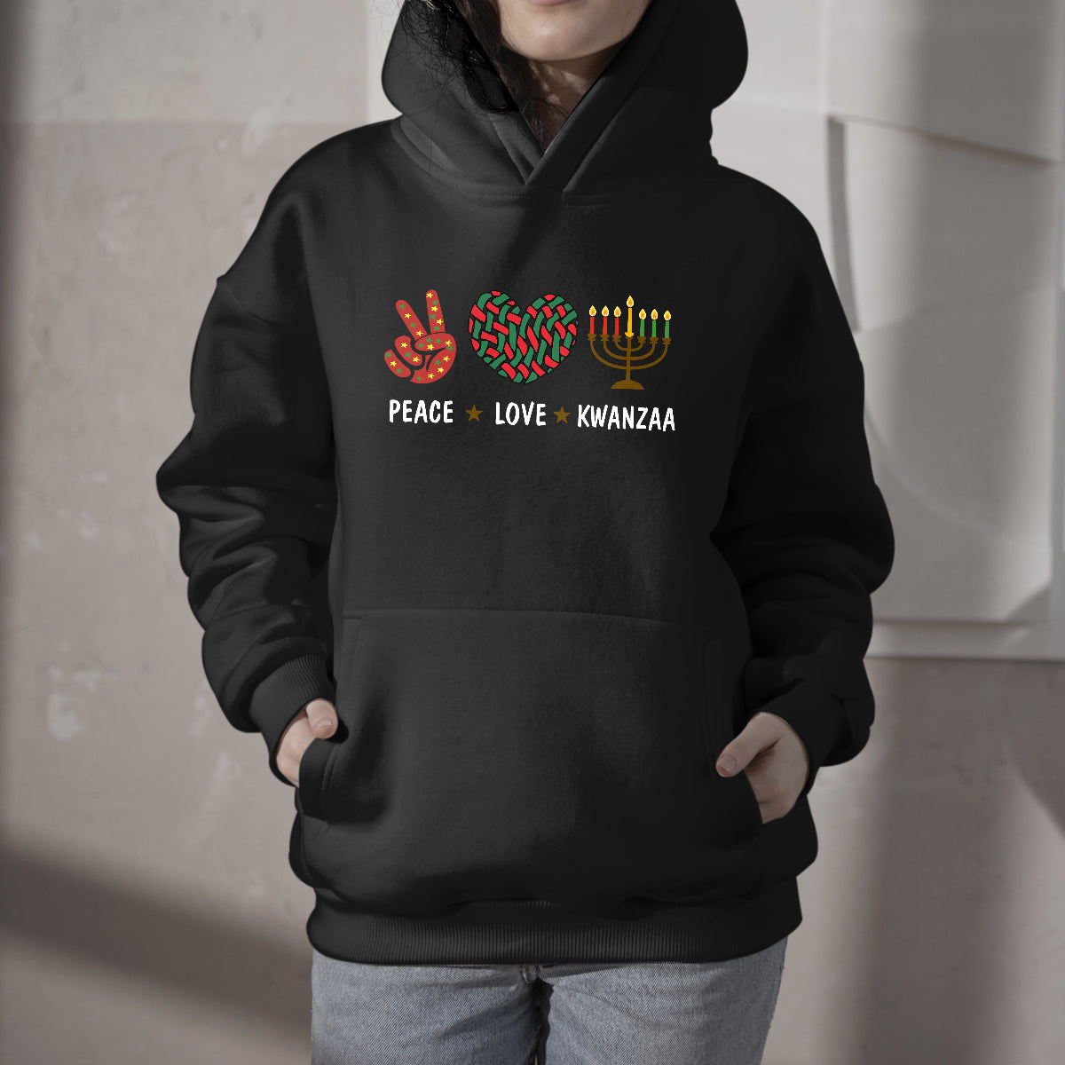Happy Kwanzaa Peace Love Kwanzaa African, Hanukkah Holiday Hoodie - Wonder Print Shop