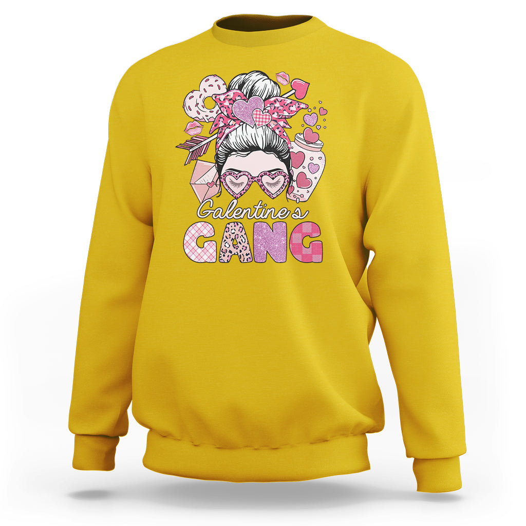 Galentines Gang Retro Messy Bun Valentine's Day Sisters Sweatshirt - Wonder Print Shop