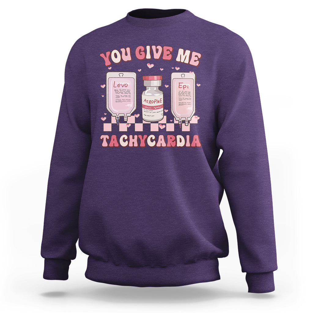 Retro You Give Me Tachycardia ICU Nurse Life Valentines Day Sweatshirt - Wonder Print Shop