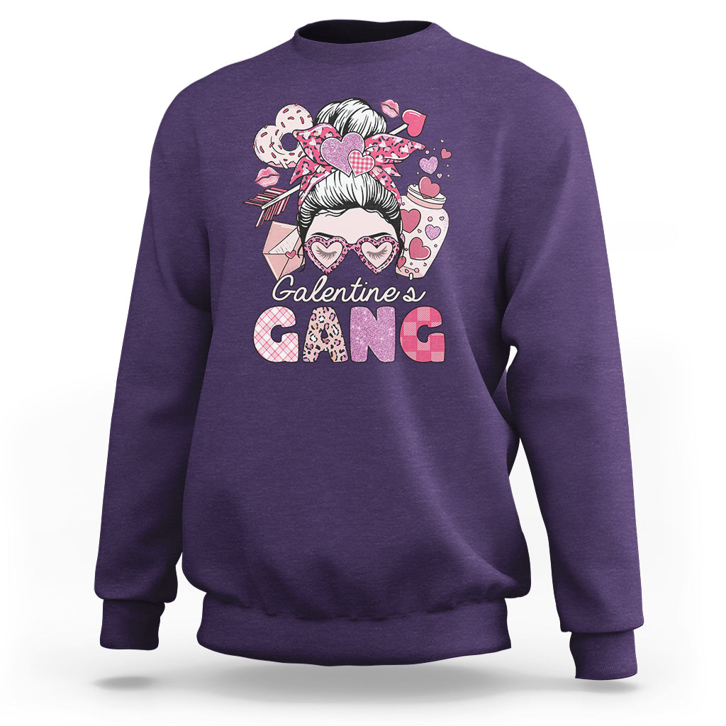 Galentines Gang Retro Messy Bun Valentine's Day Sisters Sweatshirt - Wonder Print Shop