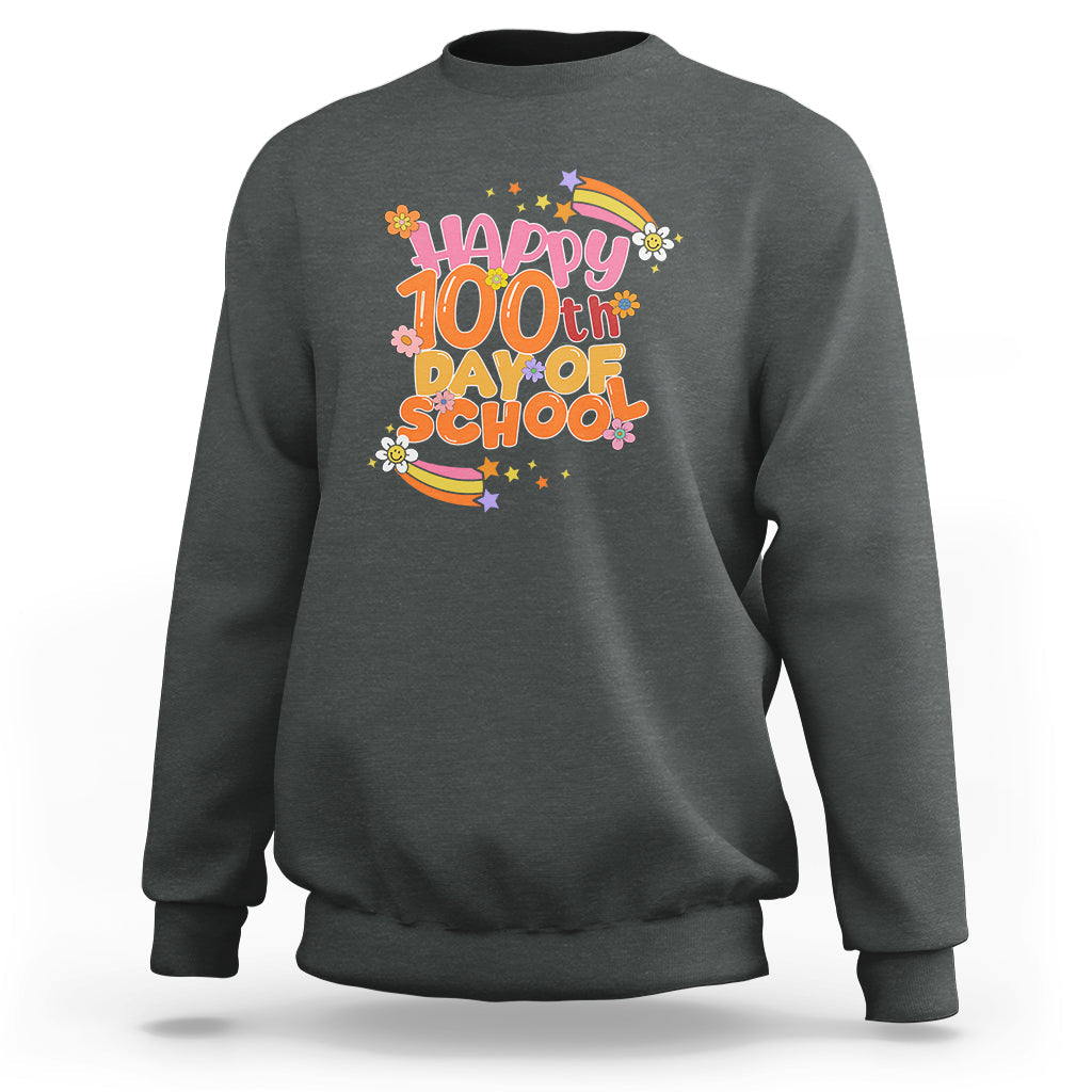 Happy 100th Day Of School Teacher Kids 100 Days Rainbow Sweatshirt - Wonder Print Shop