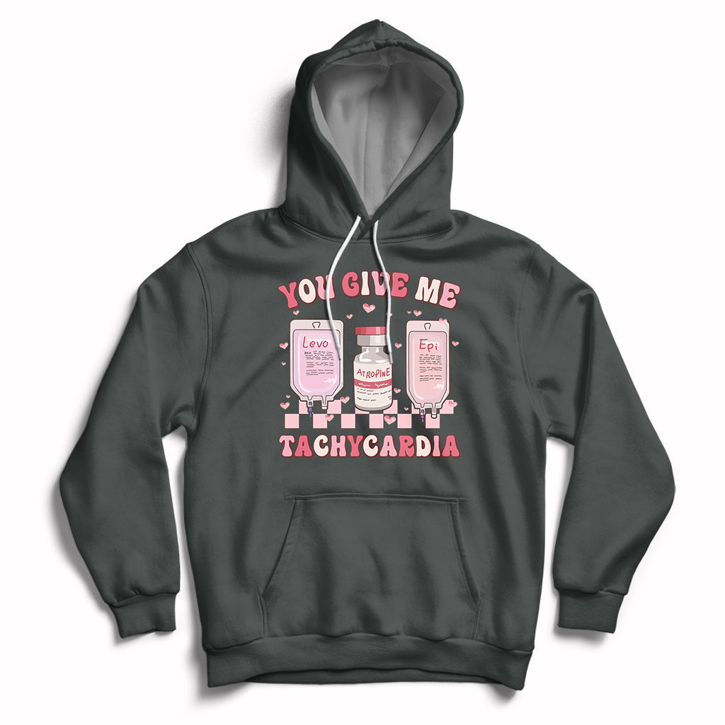 Retro You Give Me Tachycardia ICU Nurse Life Valentines Day Hoodie - Wonder Print Shop