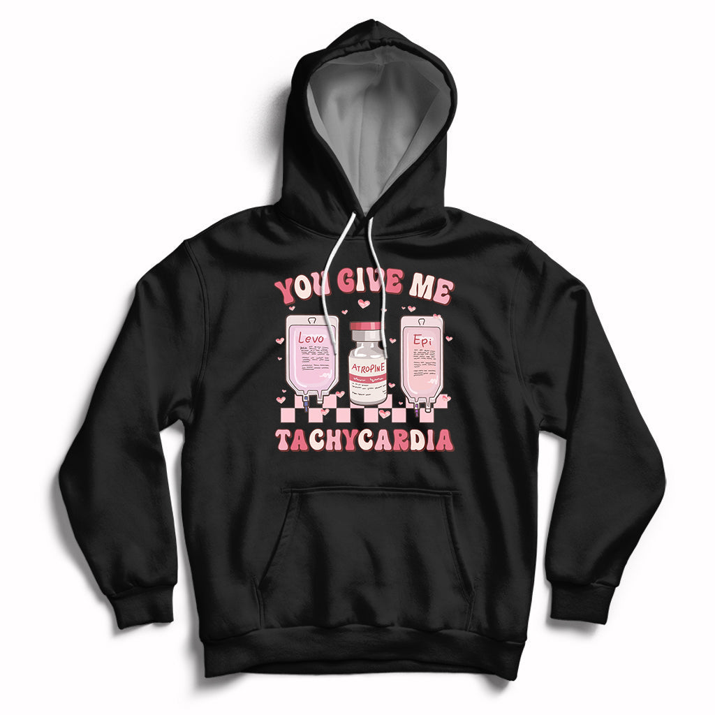 Retro You Give Me Tachycardia ICU Nurse Life Valentines Day Hoodie - Wonder Print Shop