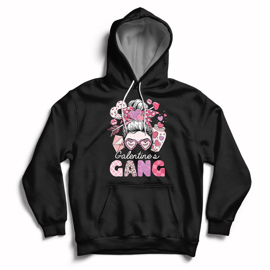 Galentines Gang Retro Messy Bun Valentine's Day Sisters Hoodie - Wonder Print Shop