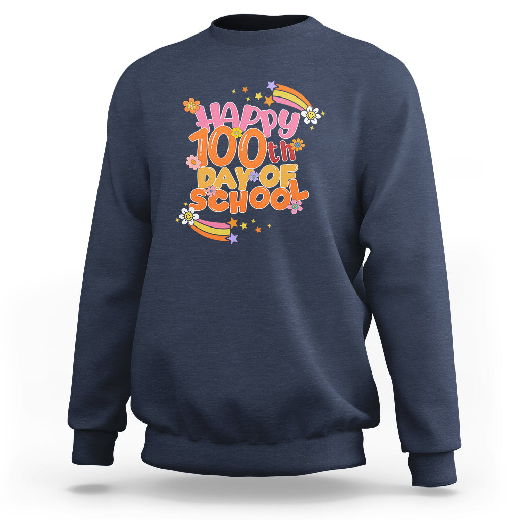 Happy 100th Day Of School Teacher Kids 100 Days Rainbow Sweatshirt - Wonder Print Shop