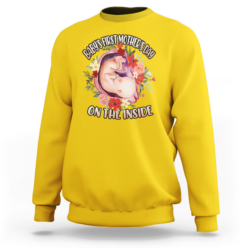 Baby's First Mother's Day On The Inside Boy Pregnant Mommy Announcement Sweatshirt - Wonder Print Shop