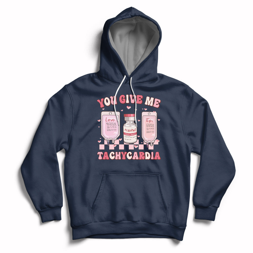 Retro You Give Me Tachycardia ICU Nurse Life Valentines Day Hoodie - Wonder Print Shop