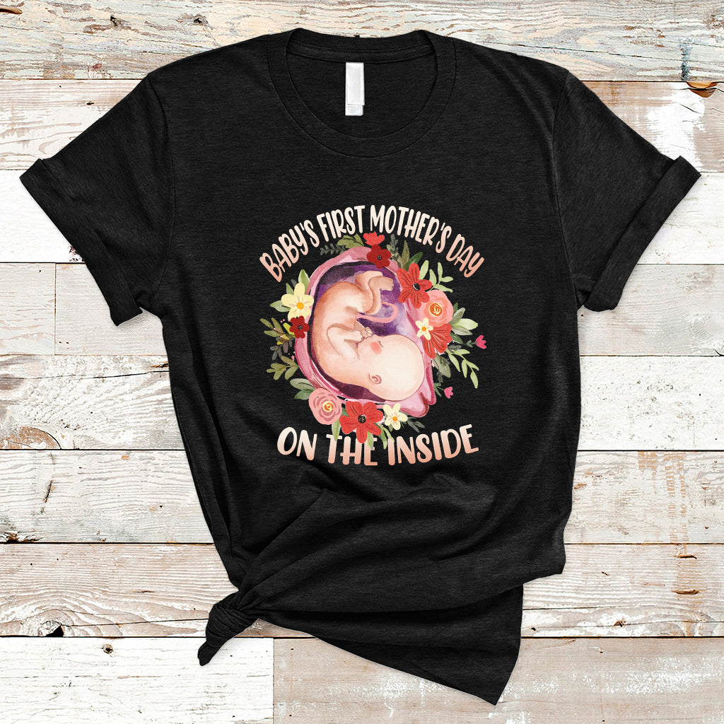 Baby's First Mother's Day On The Inside Boy Pregnant Mommy Announcement T Shirt - Wonder Print Shop