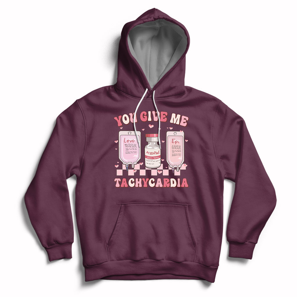 Retro You Give Me Tachycardia ICU Nurse Life Valentines Day Hoodie - Wonder Print Shop