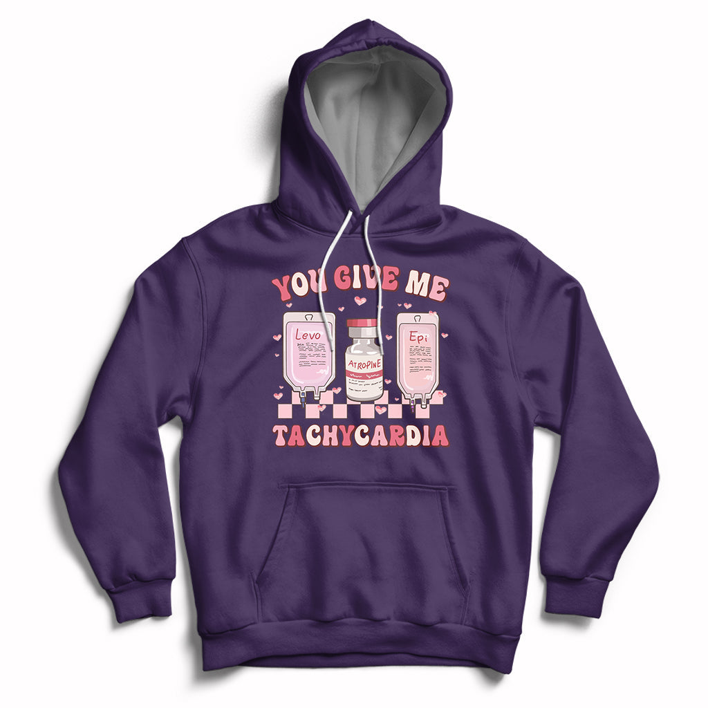 Retro You Give Me Tachycardia ICU Nurse Life Valentines Day Hoodie - Wonder Print Shop