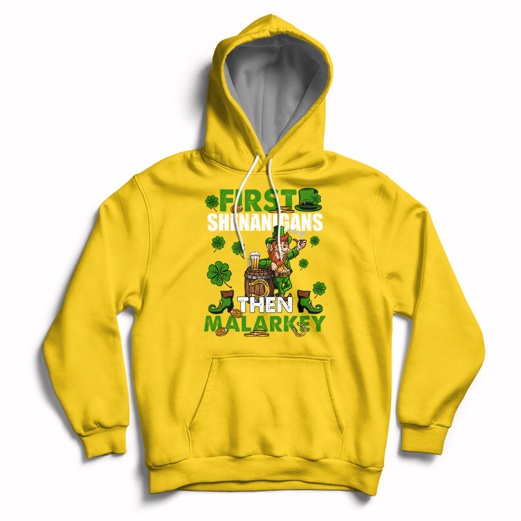 First Shenanigans Then Malarkey St. Patrick's Day Leprechaun Hoodie - Wonder Print Shop