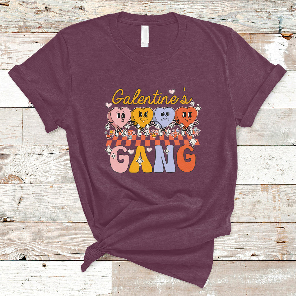 Galentines Gang Retro Groovy Checkered Valentine Day Sisters T-Shirt - Wonder Print Shop