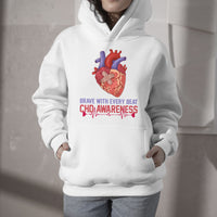 Brave With Every Beat CHD Heart Disease Red And Blue Ribbon Hoodie - Wonder Print Shop