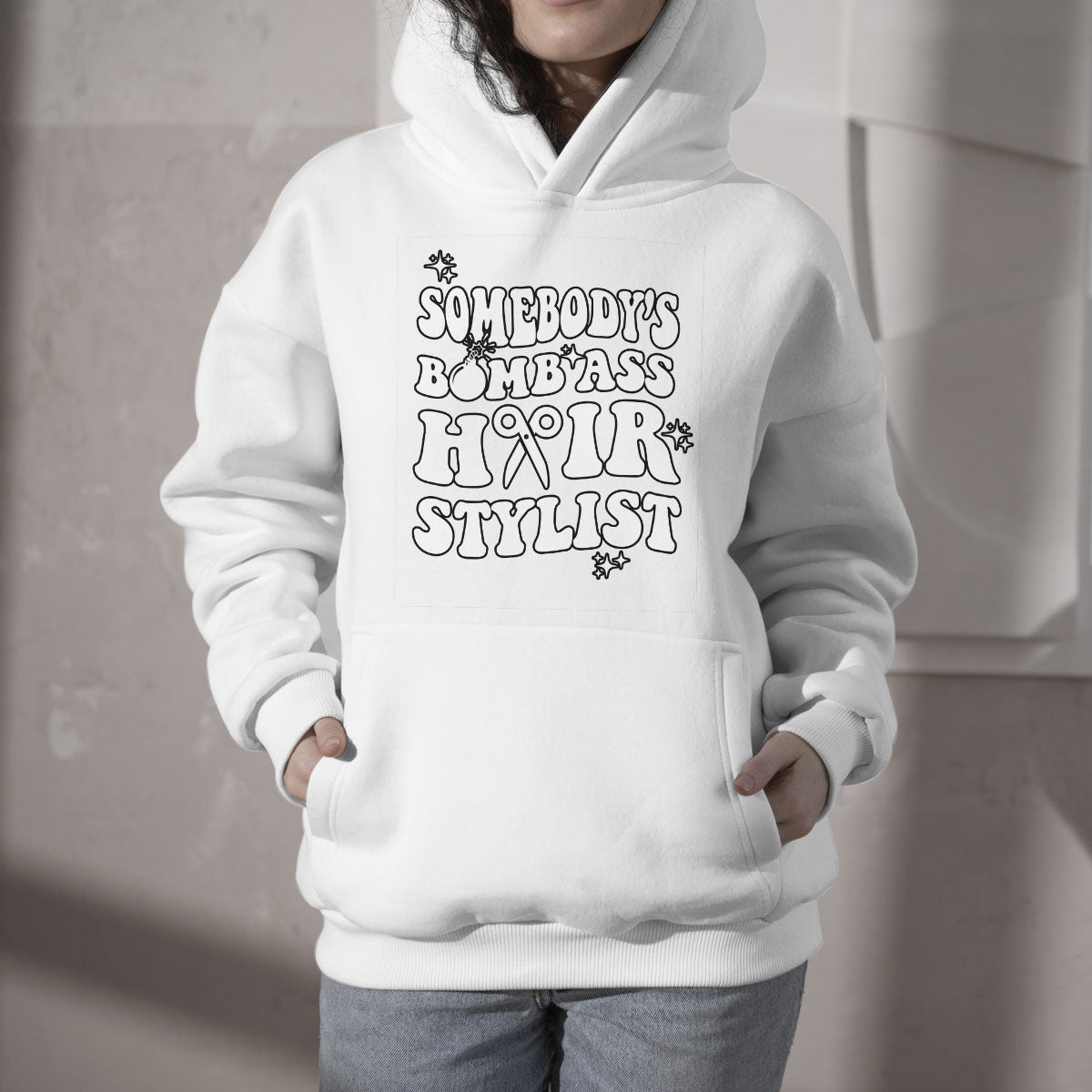 Somebody's Bomb Ass Hairstylist Groovy Funny Fine Ass Career Hoodie - Wonder Print Shop