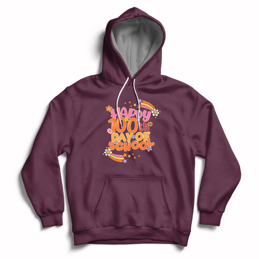 Happy 100th Day Of School Teacher Kids 100 Days Rainbow Hoodie - Wonder Print Shop