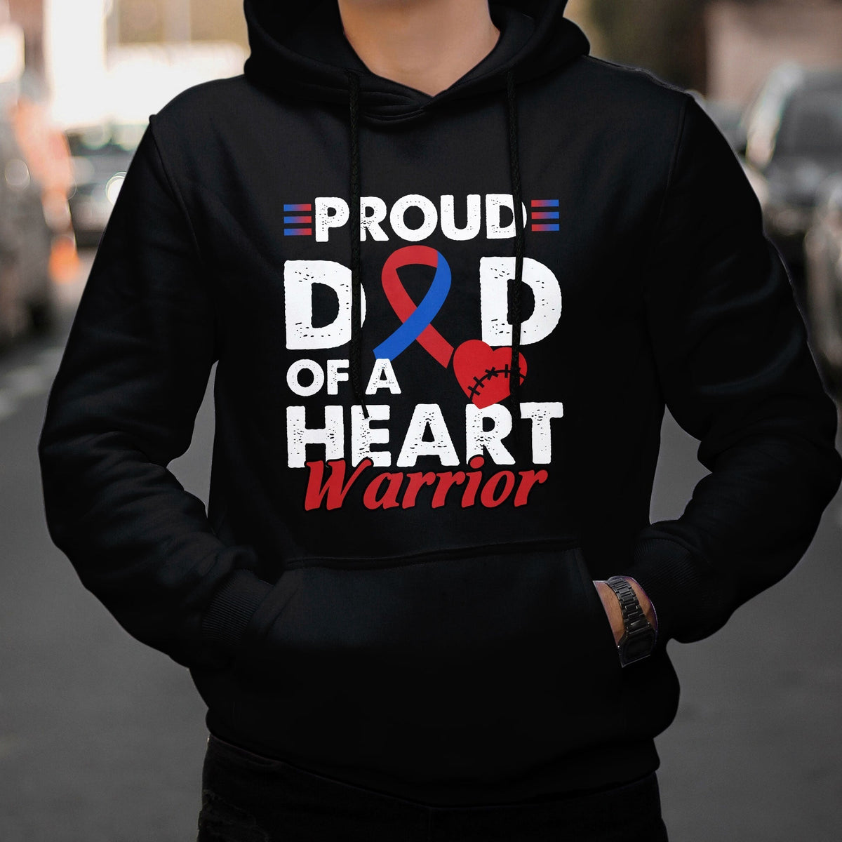 Dad Of A Heart Warrior CHD Congenital Heart Defect Awareness Hoodie - Wonder Print Shop