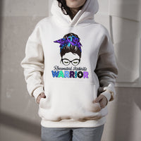 Rheumatoid Arthritis Warrior Messy Bun Blue Purple Ribbon, Awareness Hoodie - Wonder Print Shop