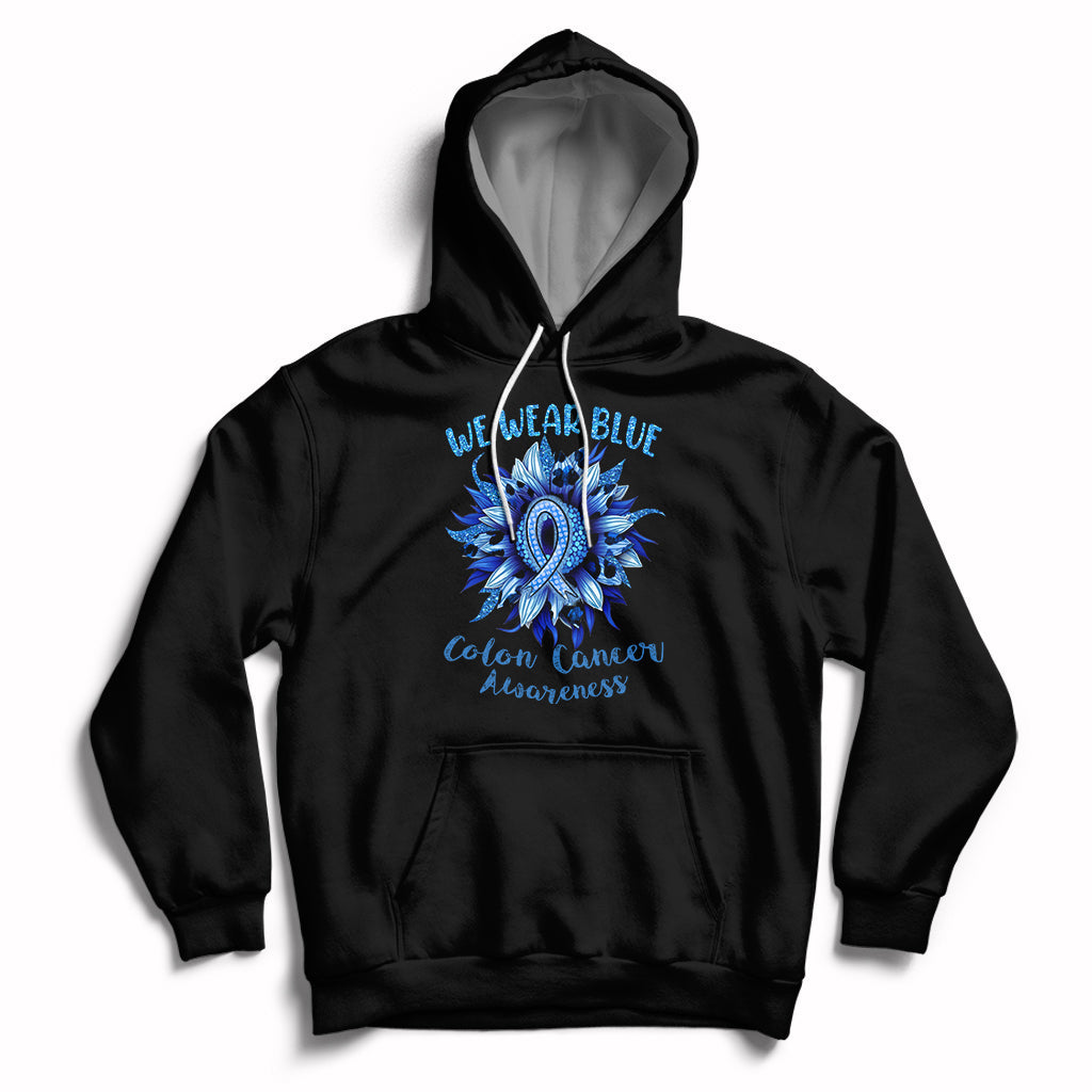 We Wear Blue Colon Cancer Awareness Month CRC Blue Ribbon Sunflower Hoodie - Wonder Print Shop