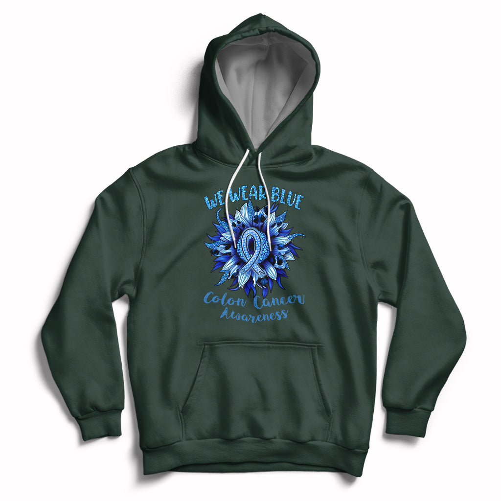 We Wear Blue Colon Cancer Awareness Month CRC Blue Ribbon Sunflower Hoodie - Wonder Print Shop