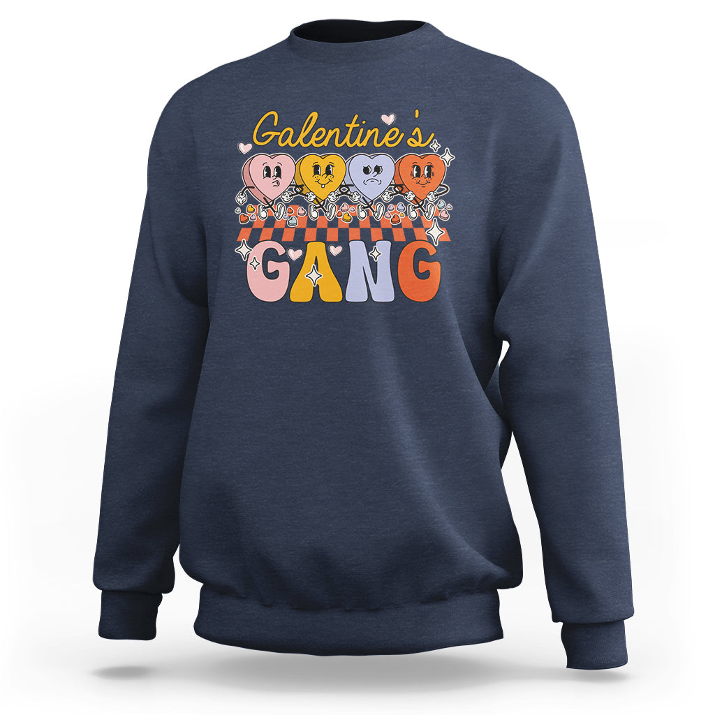 Galentines Gang Retro Groovy Checkered Valentine Day Sisters Sweatshirt - Wonder Print Shop