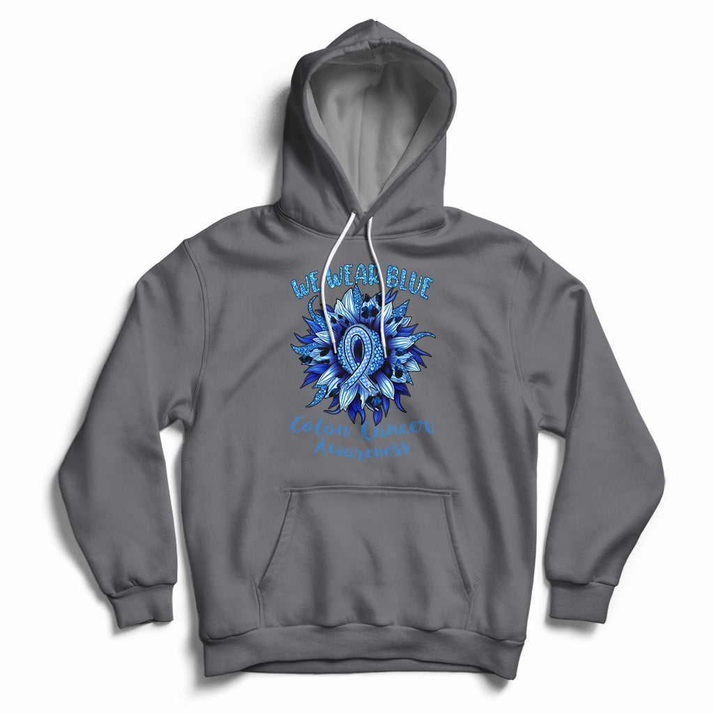 We Wear Blue Colon Cancer Awareness Month CRC Blue Ribbon Sunflower Hoodie - Wonder Print Shop
