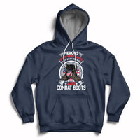 Navy pullover hoodie with front pocket and chest graphic, adjustable hood