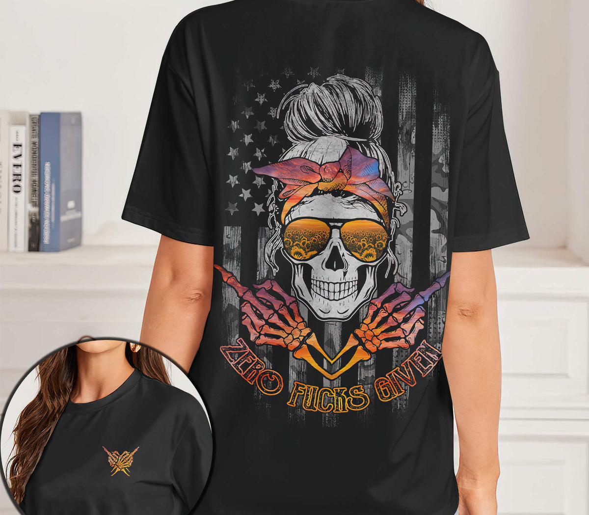 Zero Fcks Given Sunflower Skull T Shirt - Wonder Print Shop