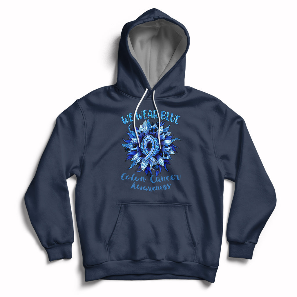 We Wear Blue Colon Cancer Awareness Month CRC Blue Ribbon Sunflower Hoodie - Wonder Print Shop
