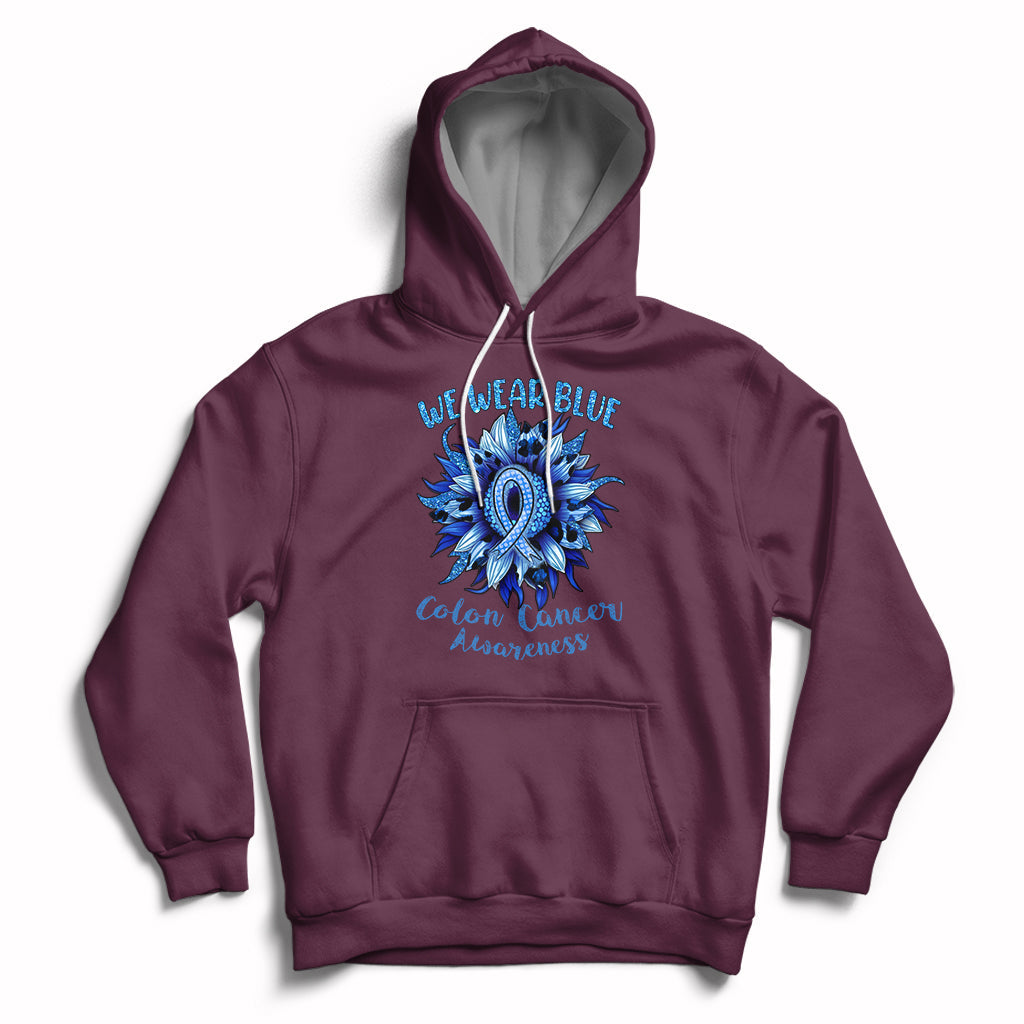 We Wear Blue Colon Cancer Awareness Month CRC Blue Ribbon Sunflower Hoodie - Wonder Print Shop
