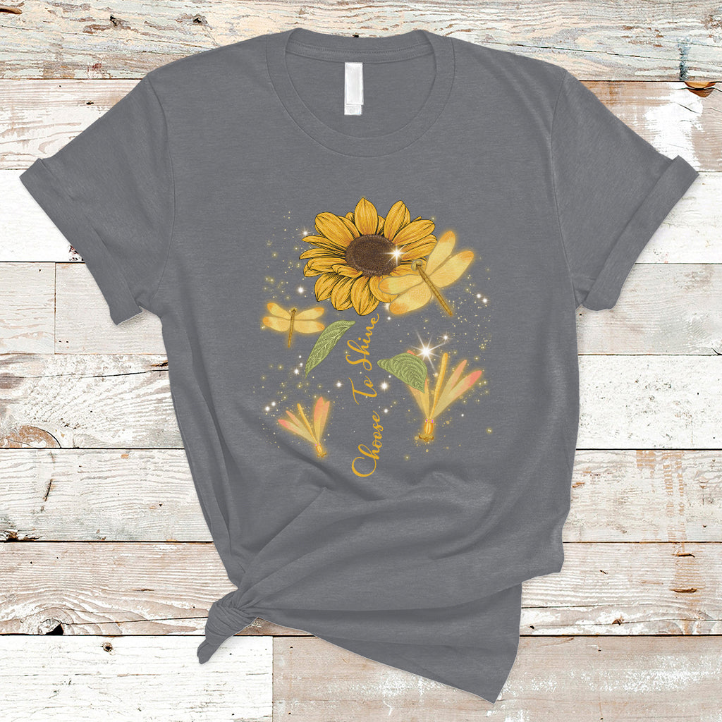Choose To Shine Dragonflies Sunflower Growth Mindset T Shirt - Wonder Print Shop