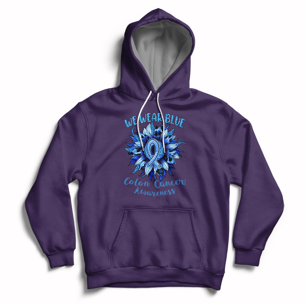 We Wear Blue Colon Cancer Awareness Month CRC Blue Ribbon Sunflower Hoodie - Wonder Print Shop