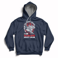 Navy motocross biker hoodie with front graphic "Gravity Checks" and kangaroo pocket.
