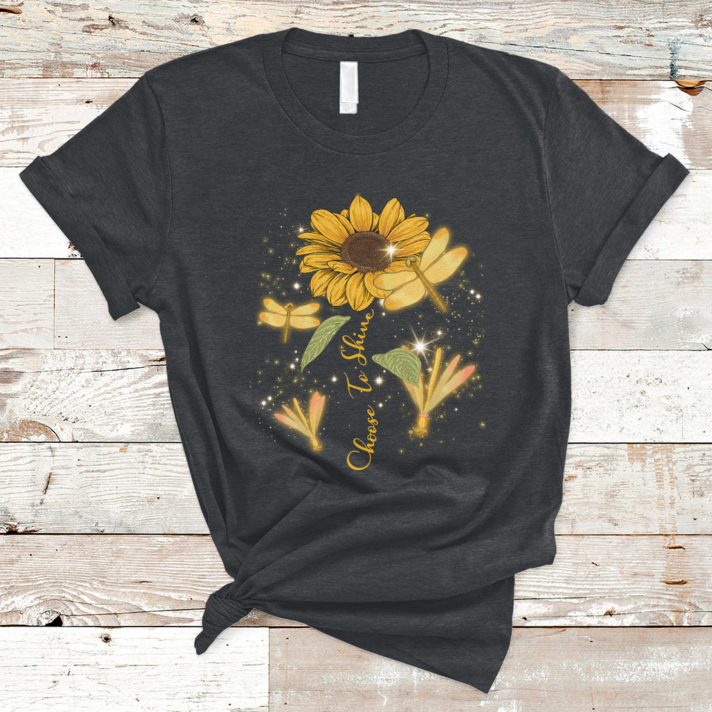 Choose To Shine Dragonflies Sunflower Growth Mindset T Shirt - Wonder Print Shop