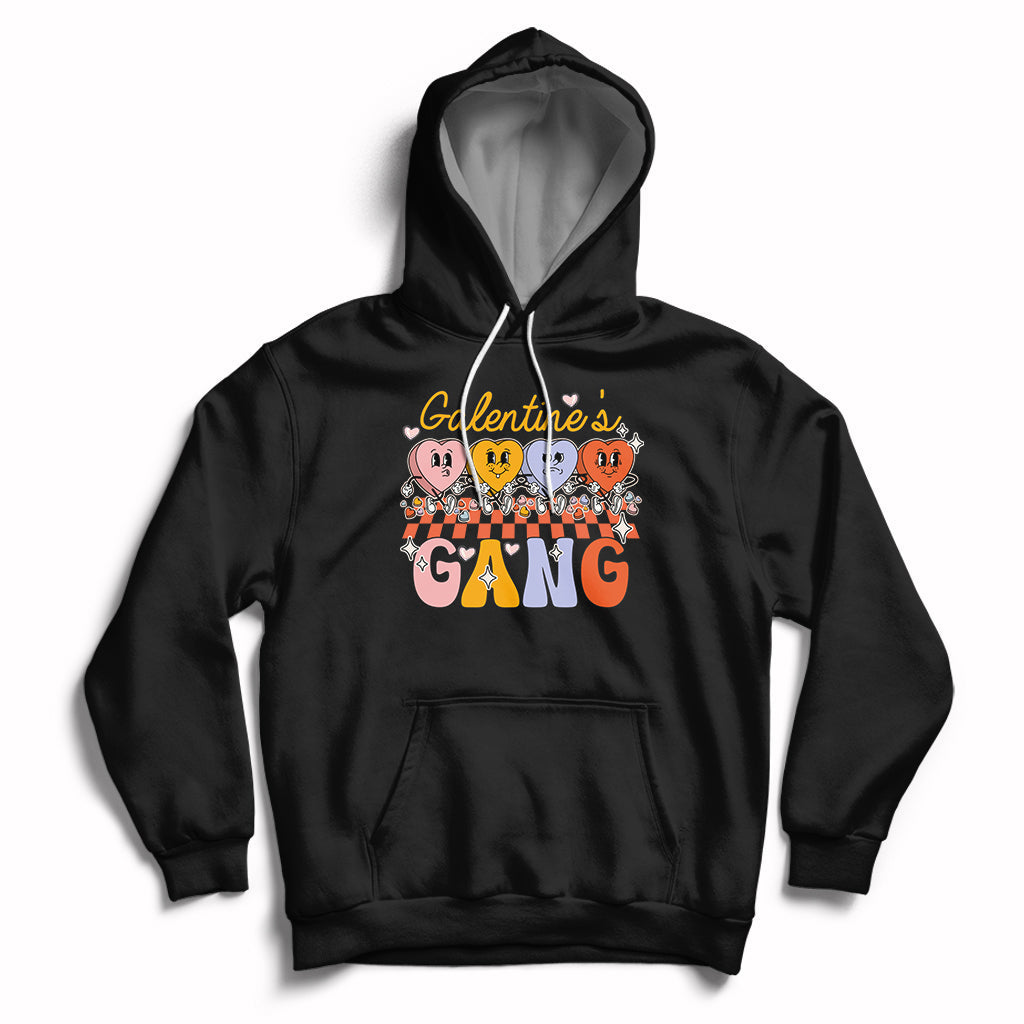 Galentines Gang Retro Groovy Checkered Valentine Day Sisters Hoodie - Wonder Print Shop