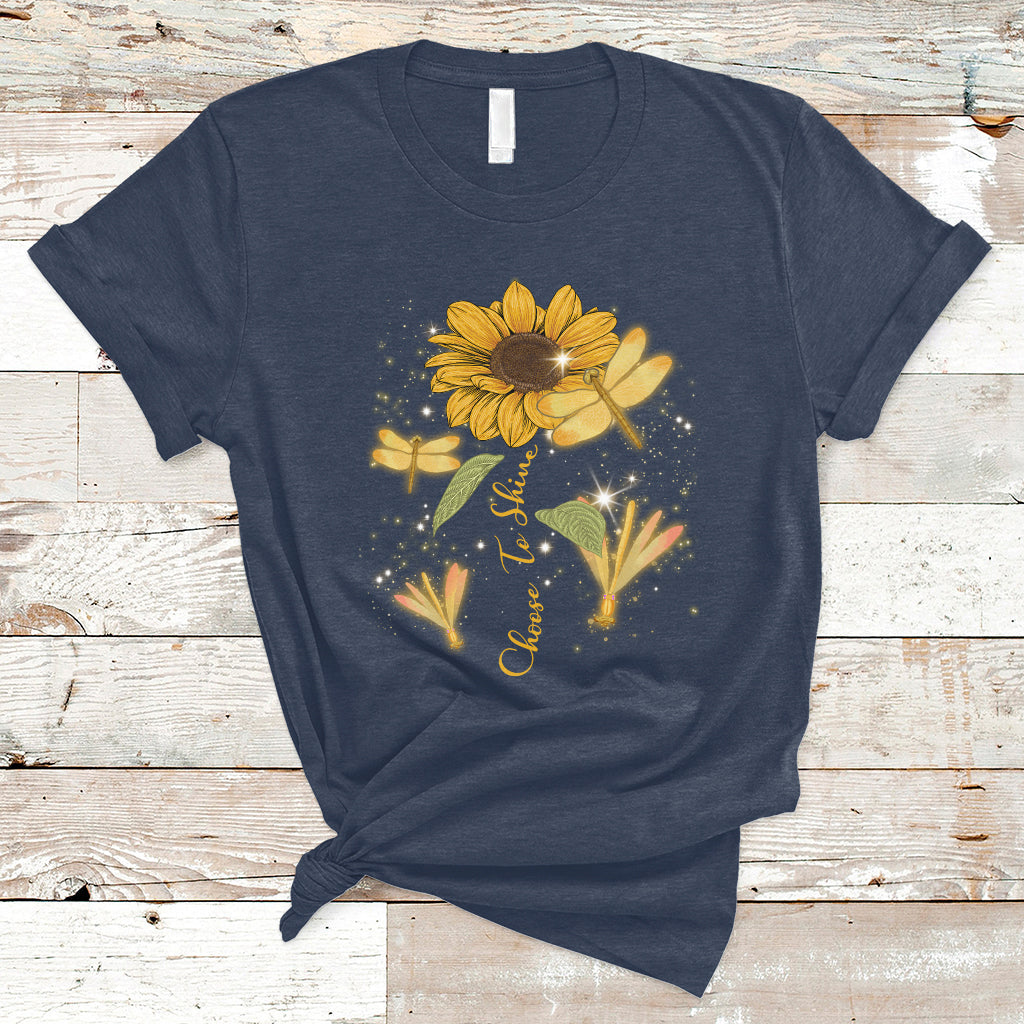 Choose To Shine Dragonflies Sunflower Growth Mindset T Shirt - Wonder Print Shop