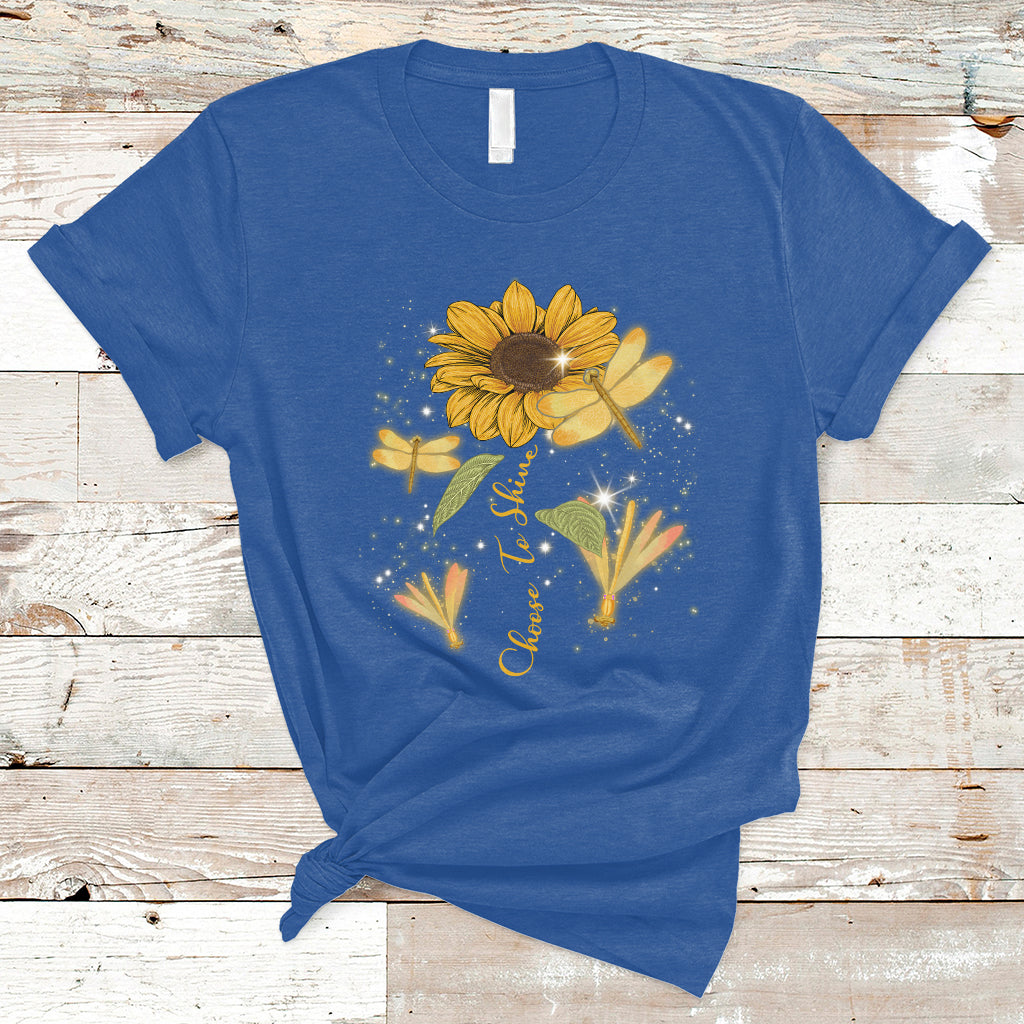 Choose To Shine Dragonflies Sunflower Growth Mindset T Shirt - Wonder Print Shop