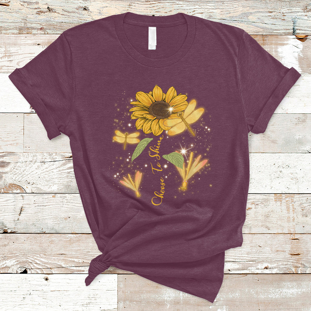 Choose To Shine Dragonflies Sunflower Growth Mindset T Shirt - Wonder Print Shop