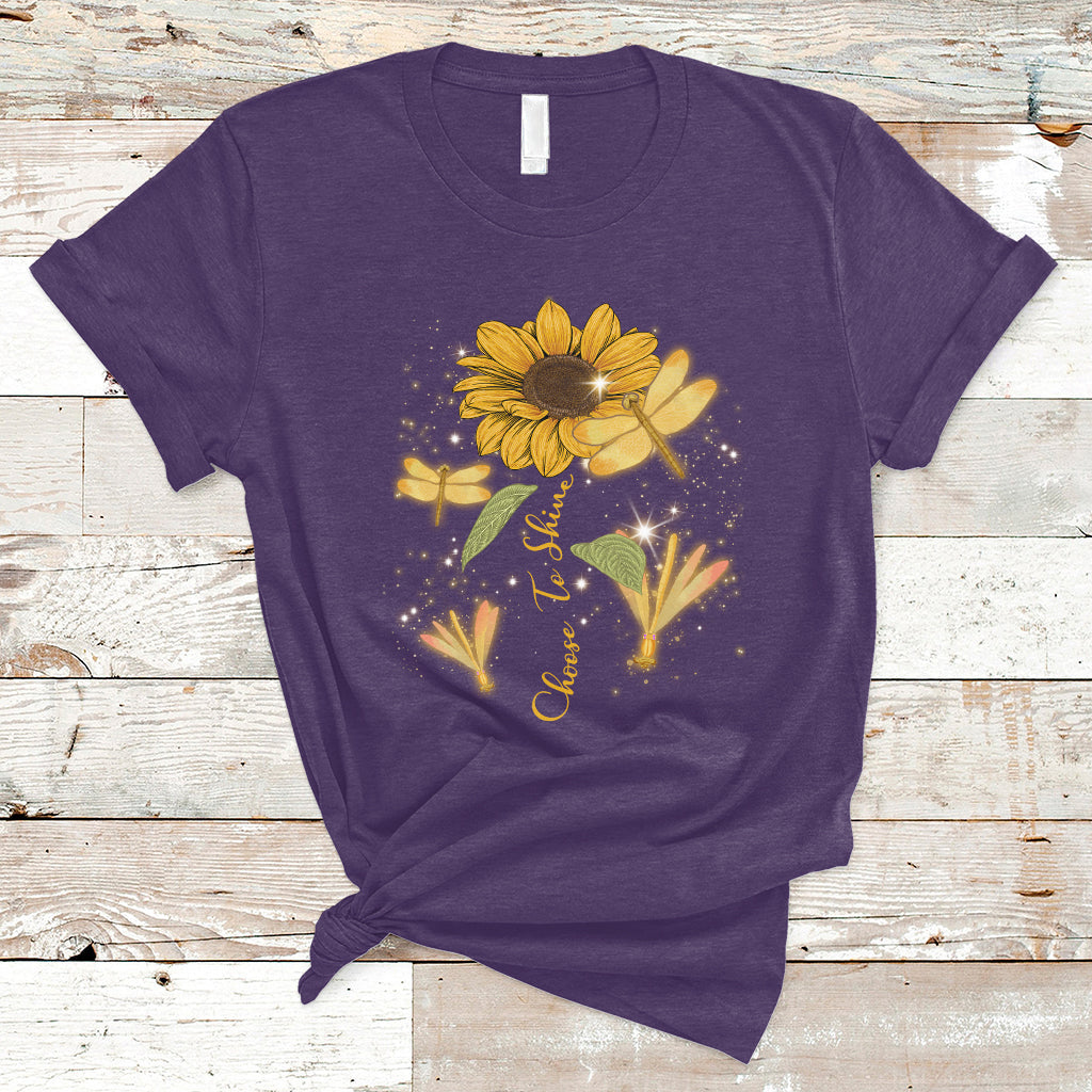 Choose To Shine Dragonflies Sunflower Growth Mindset T Shirt - Wonder Print Shop