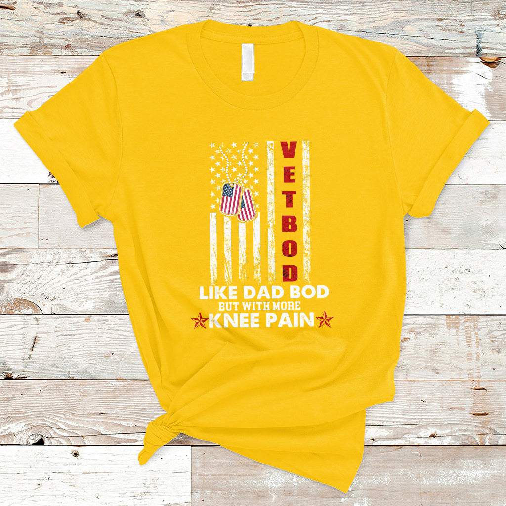 Vetbod Like Dad Bod But With More Knee Pain Patriotic Dog Tag T-Shirt - Wonder Print Shop