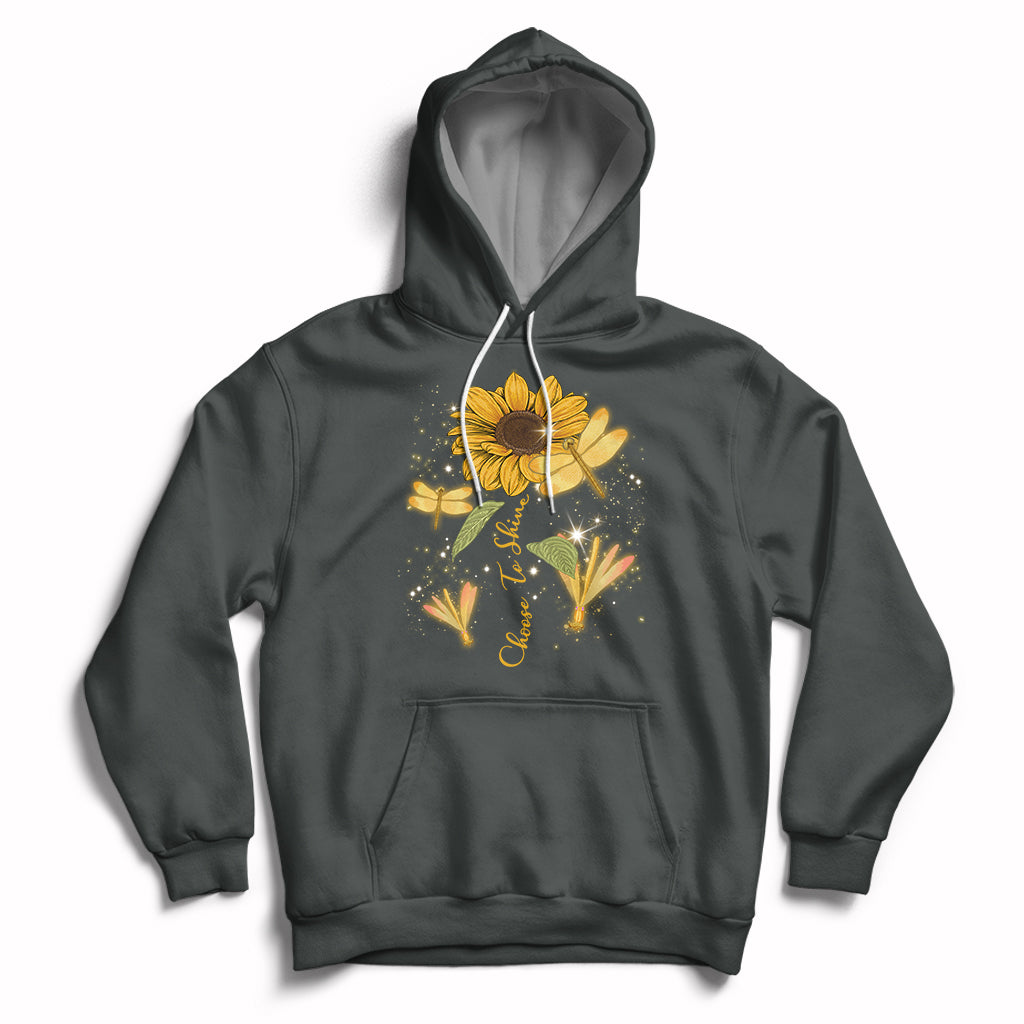 Choose To Shine Dragonflies Sunflower Growth Mindset Hoodie - Wonder Print Shop