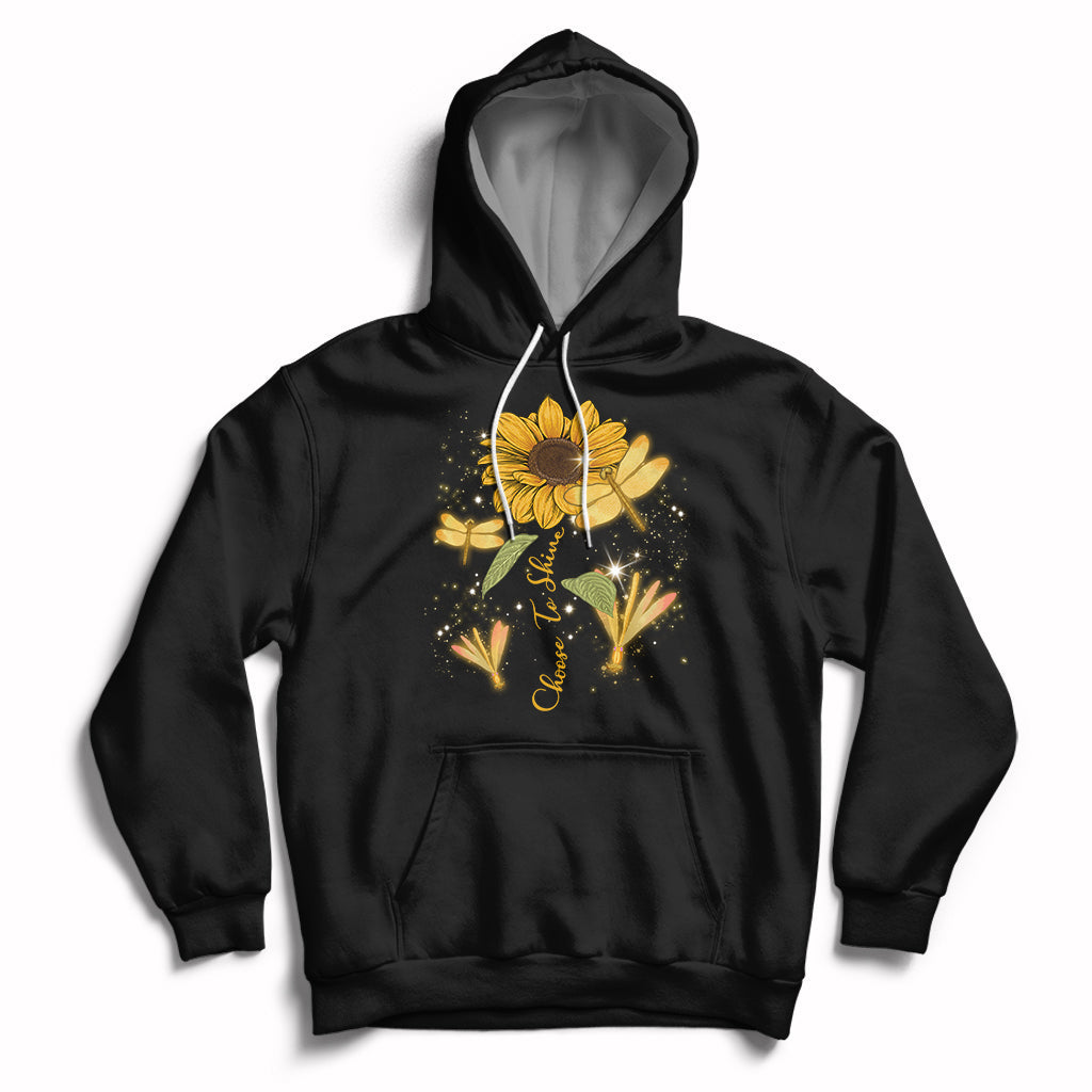Choose To Shine Dragonflies Sunflower Growth Mindset Hoodie - Wonder Print Shop