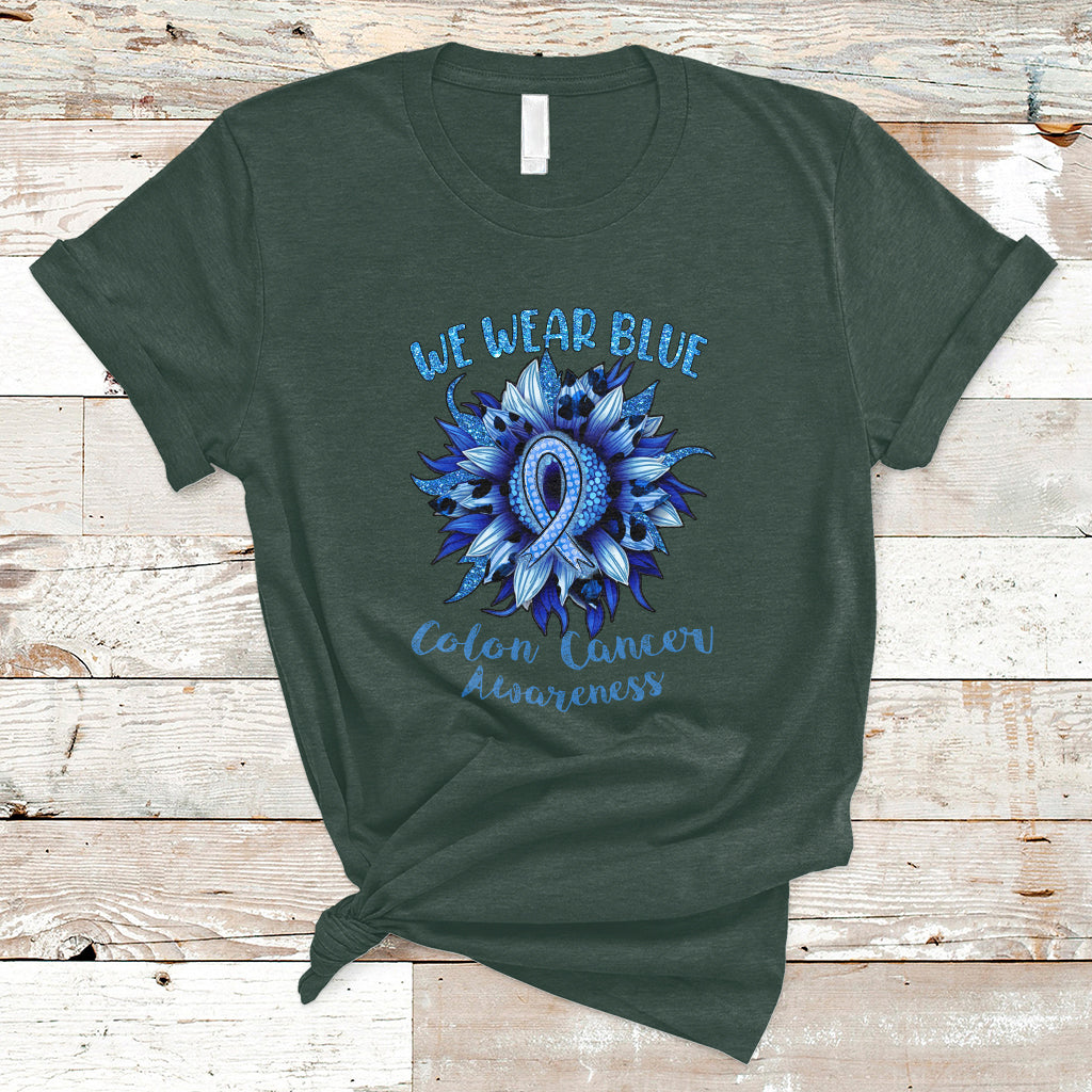 We Wear Blue Colon Cancer Awareness Month CRC Blue Ribbon Sunflower T Shirt - Wonder Print Shop