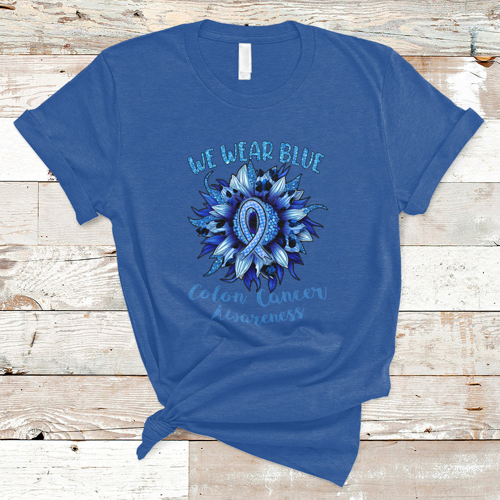 We Wear Blue Colon Cancer Awareness Month CRC Blue Ribbon Sunflower T Shirt - Wonder Print Shop
