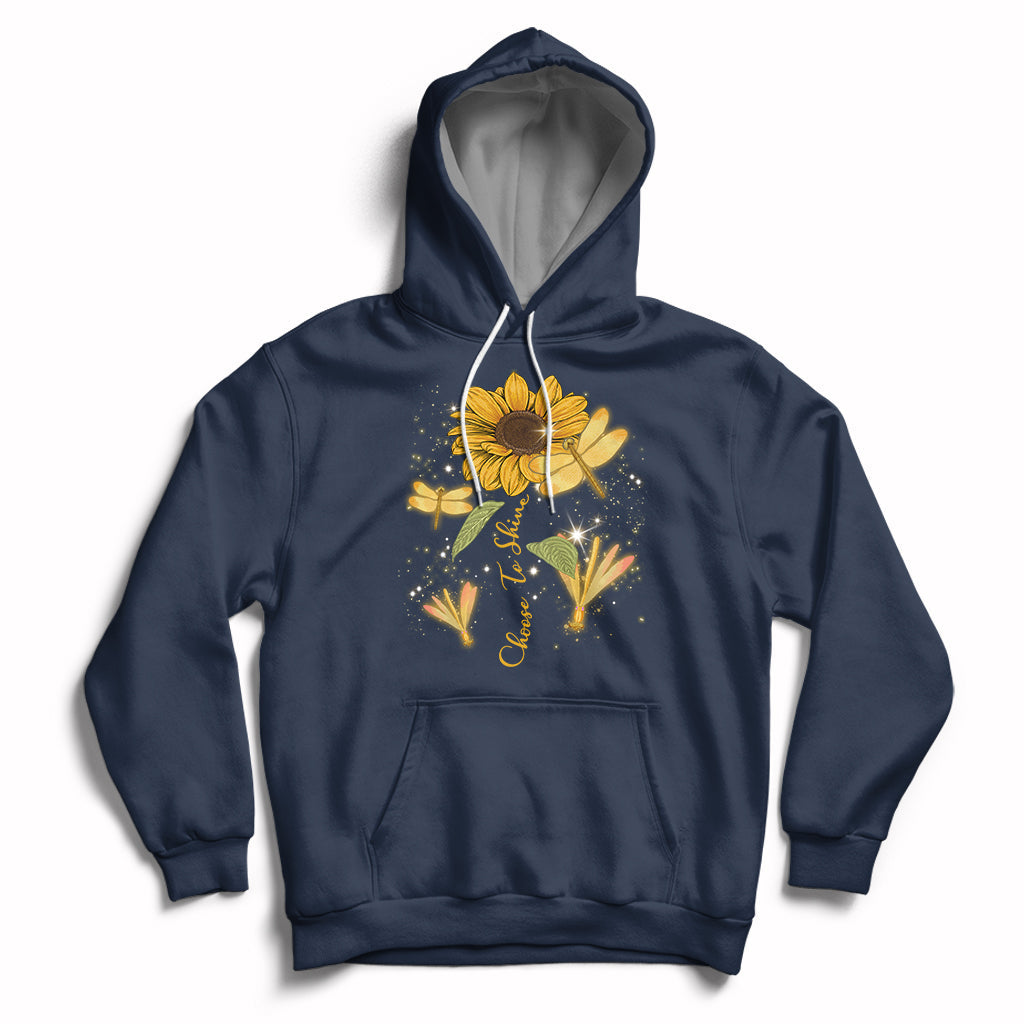 Choose To Shine Dragonflies Sunflower Growth Mindset Hoodie - Wonder Print Shop