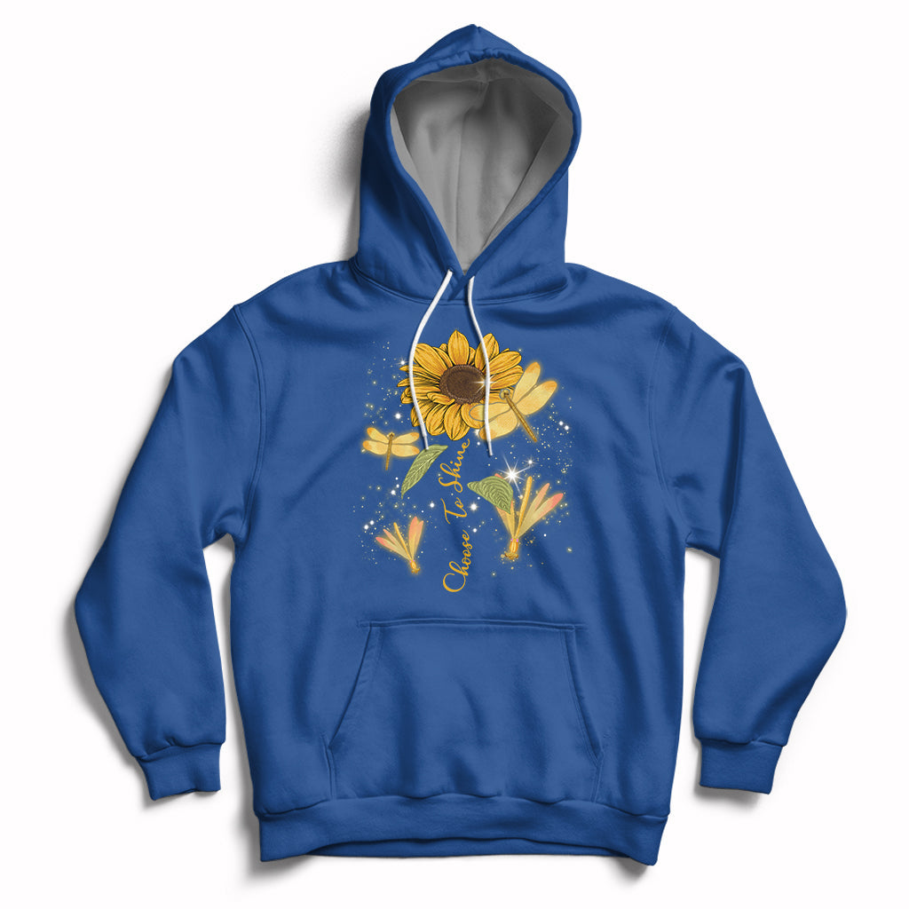 Choose To Shine Dragonflies Sunflower Growth Mindset Hoodie - Wonder Print Shop