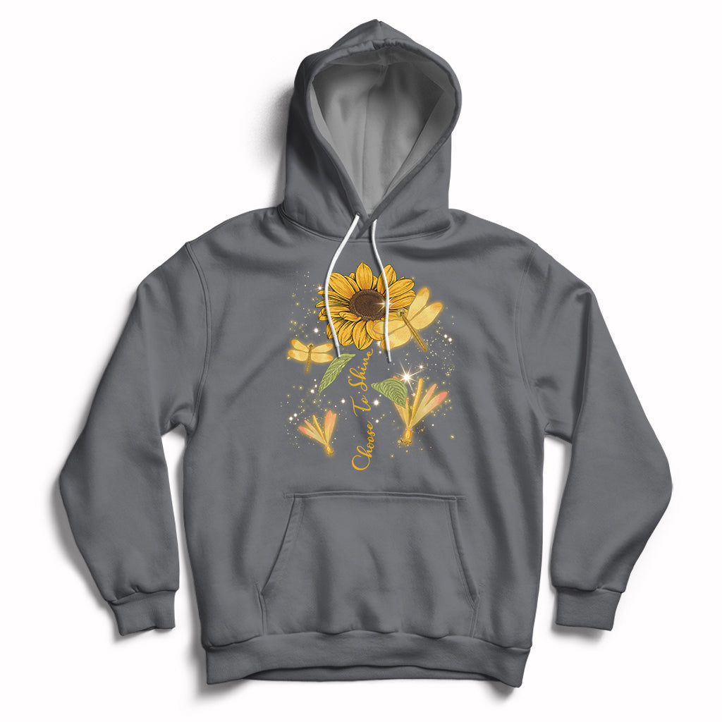 Choose To Shine Dragonflies Sunflower Growth Mindset Hoodie - Wonder Print Shop