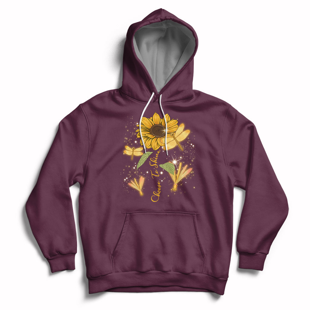 Choose To Shine Dragonflies Sunflower Growth Mindset Hoodie - Wonder Print Shop